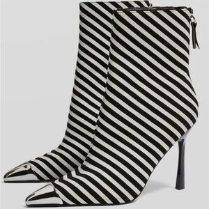 Topshop Hypnotise Striped Leather Heeled Booties Size 38/7.5
